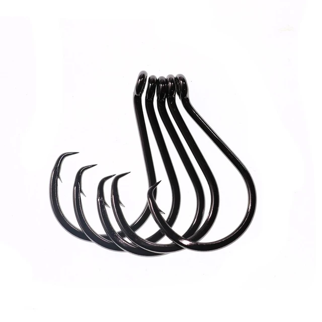 100pcs Freshwater Saltwater Fishing Hooks Black Nickle Barbed Circle Hook  High Carbon Steel Bait Hook for Catfish Tuna 10 Sizes - AliExpress