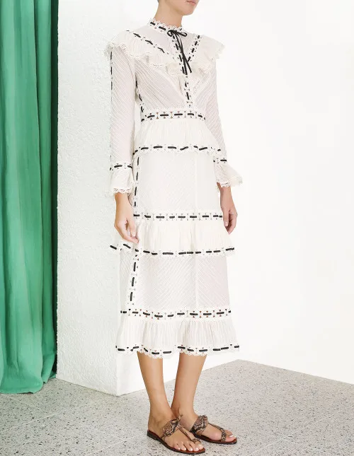 

HAMALIEL Brand Designer Bodycon Party Dress Autumn Women Lace Patchwork Ruffles Flare Sleeve Dress Fashion Long Fishtail Dresses