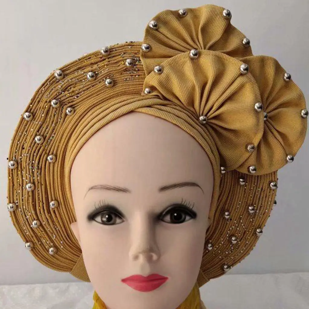2021 дизайнов Африканский нигерийский головной убор Aso Oke Gele с высокой яркостью