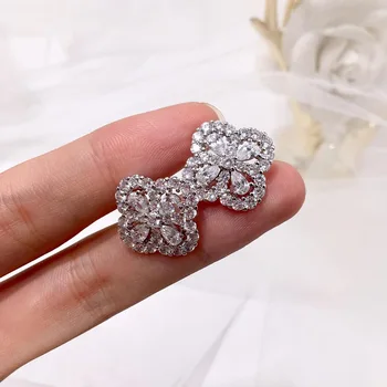 

2019 Hot Fashion Brand Luxury Fashion Cupreous zircon earrings with hollow flowers For Women Designer Jewelry