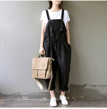 

Autumn Summer New Style Loose Casual Literature And Art Cotton Linen Suspender Pants Harem Pants Large Size Slimming Trouse