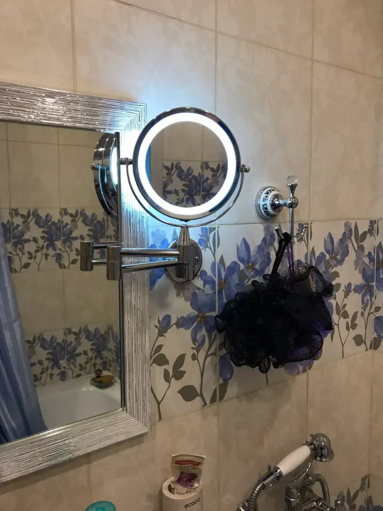 6Inch Makeup Mirror LED 1X/5X Magnification Wall Mounted Adjustable Makeup Mirror Dual Arm Extend 2