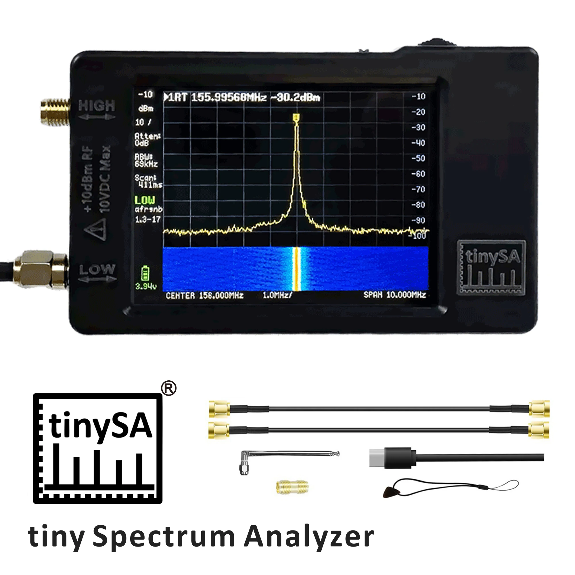 Handheld Tiny Spectrum Analyzer TinySA 2.8" LCD 100khz to 960mhz Touch Control 