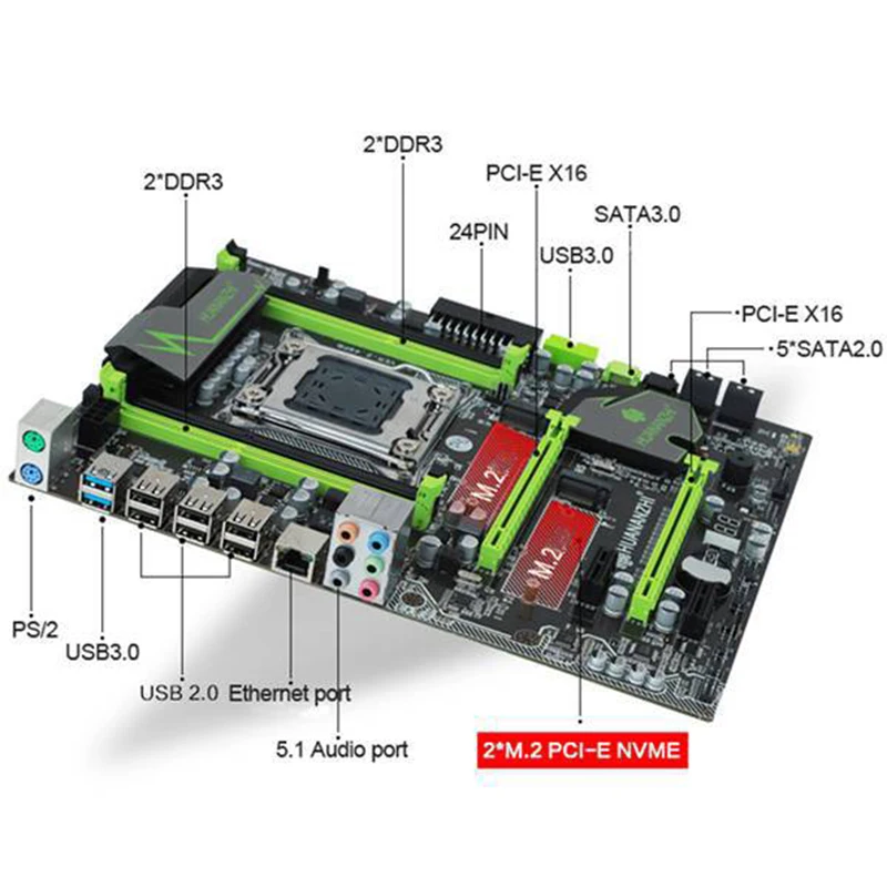 HUANANZHI X79 LGA2011 материнская плата X79 материнская плата с M.2 SSD слотом процессор Intel Xeon E5 2650 V2 ram 32G(4x8G