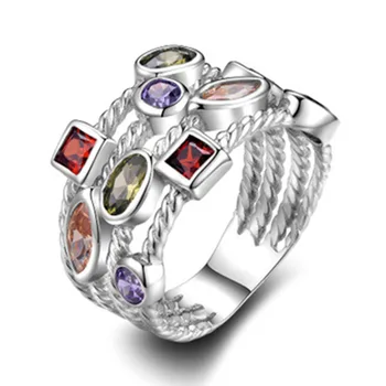 

Irregular Four-Layer Colored Zircon Stone Rings For Women Wedding Party Gift Female Shining Rhinestone Engagement Rings