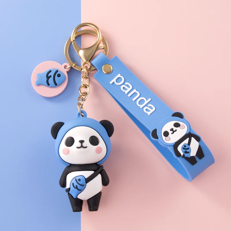 Cartoon Fruit Panda Keychain Blue Yellow Red Pink Soft PVC Doll Lover Car Keyring Cute Female Bag Ornaments Girl Boy Toy Lanyard unicorn keychain female cute cartoon doll car key lanyard bag phone pendant couple lover girl gift kawaii child toy accessories