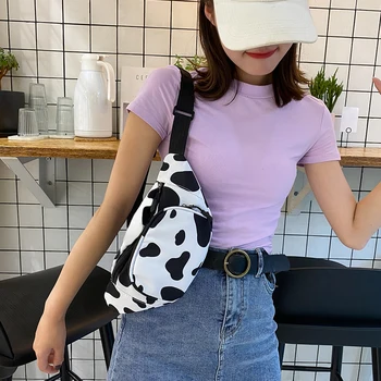 

Casual Chest Belt Bags For Women 2020 Cow Print Pattern Belt Bag Canvas Fanny Packs Female Waist Bag Street Crossbody Purses