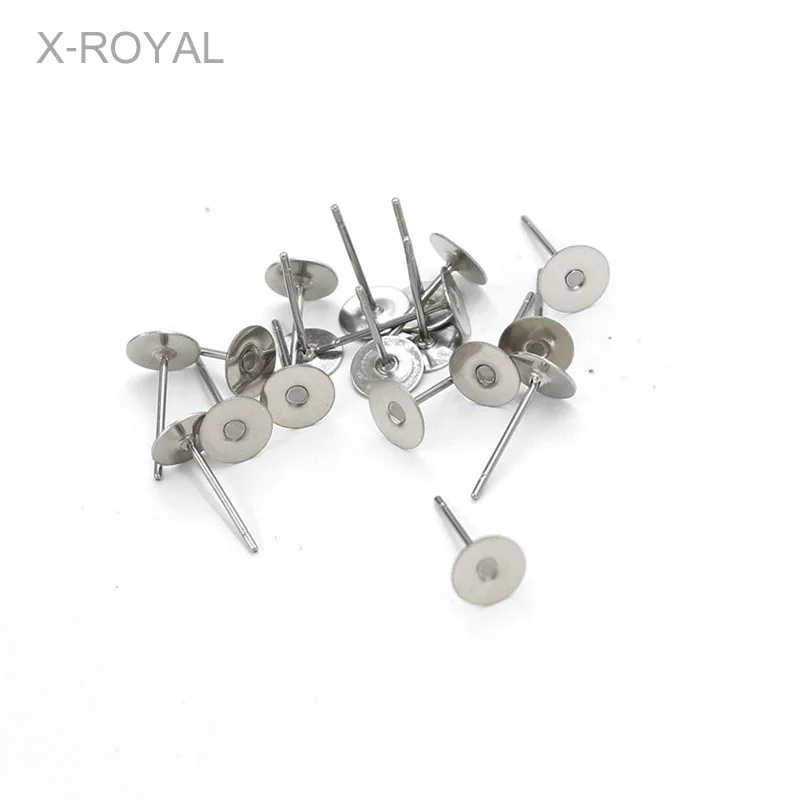 

X-ROYAL 100pcs/lot Stainless Steel Blank Post Earring Studs Pins Flat Round Tray Base 4mm 6mm 10mm Ear Jewelry Findings Needles