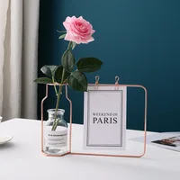 Nordic Hydroponic Glass Vase Wrought Iron Vase Photo Frame Decoration Table Flower Vases Decoration Home Metal Plant Holder 1