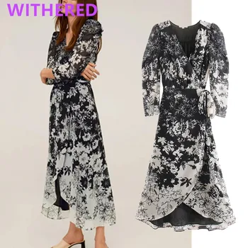 

Withered summer dress women england vintage offfice lady elegant floral print vestidos de fiesta de noche vestidos midi dress