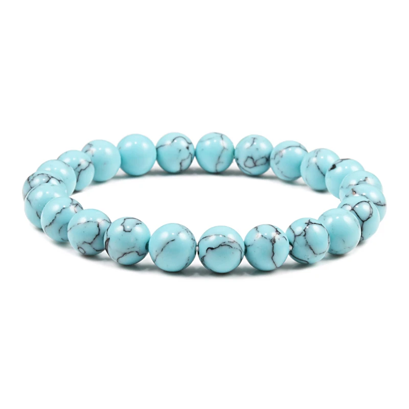 Black Line-Sky Blue Классические 8 мм Мужские черные лавовые бусины браслеты голубой бирюзовый натуральный камень эластичный очаровательный браслет для женщин Йога ювелирные изделия Pulseras - Окраска металла: Black Line-Sky Blue