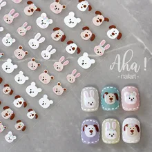 1PC Cute Nail Art 3D Sticker Cartoon Summer Painting Rabbit Bear Dog Cloud ins-style Nail Art Decor Decal for Child Students Aha