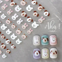 1PC Cute Nail Art 3D Sticker Cartoon Summer Painting Rabbit Bear Dog Cloud ins-style Nail Art Decor Decal for Child Students Aha