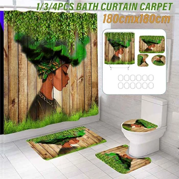 

180x180cm Bathroom Set Waterproof Shower Curtain Non-slip Mats Bath Carpets Toilet Seat Cover Lid Floor Mat Bathroom Decor