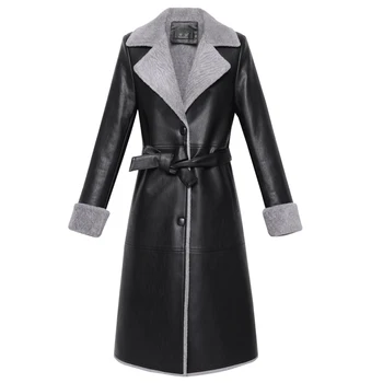 

6XL Winter Wash Leather Coat Women Long Faux Leather Fur Coat Female Fur Lining Leather Jacket Aviator Jacket casaco feminino