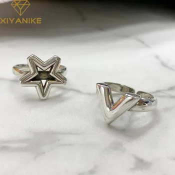 

XIYANIKE 925 Sterling Silver Vintage Hollow Pentagram Finger Rings for Women Wedding Couple Fashion Elegant Party Jewelry Gifts