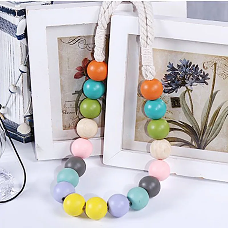 Decorative Rainbow Color Wood Beads Curtain Wood Bead Hanging Belt Curtain Free Install for Home Hotel Curtain Accessories H1 x