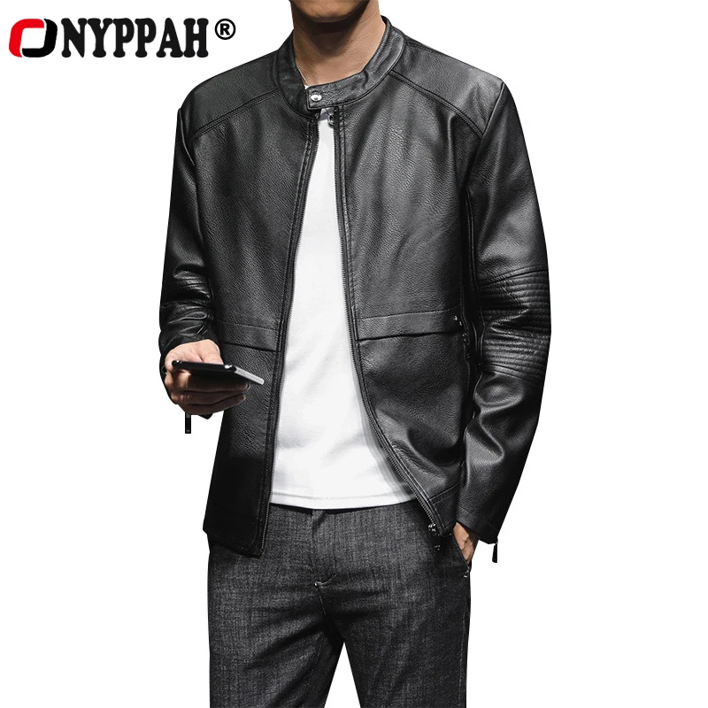 

ONYPPAH 2019 Winter Leather Jacket Men Simple Thick Warm Motorcycle Jackets & Coats Men's PU Jackets Slim Fit Male Clothing