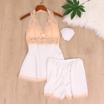 

Lace Women 2PCS Pajamas Set Sleeveless Strap Sleepwear Satin Nightwear Sexy Home Wear Bride Bridesmaid Wedding Gown Negligee