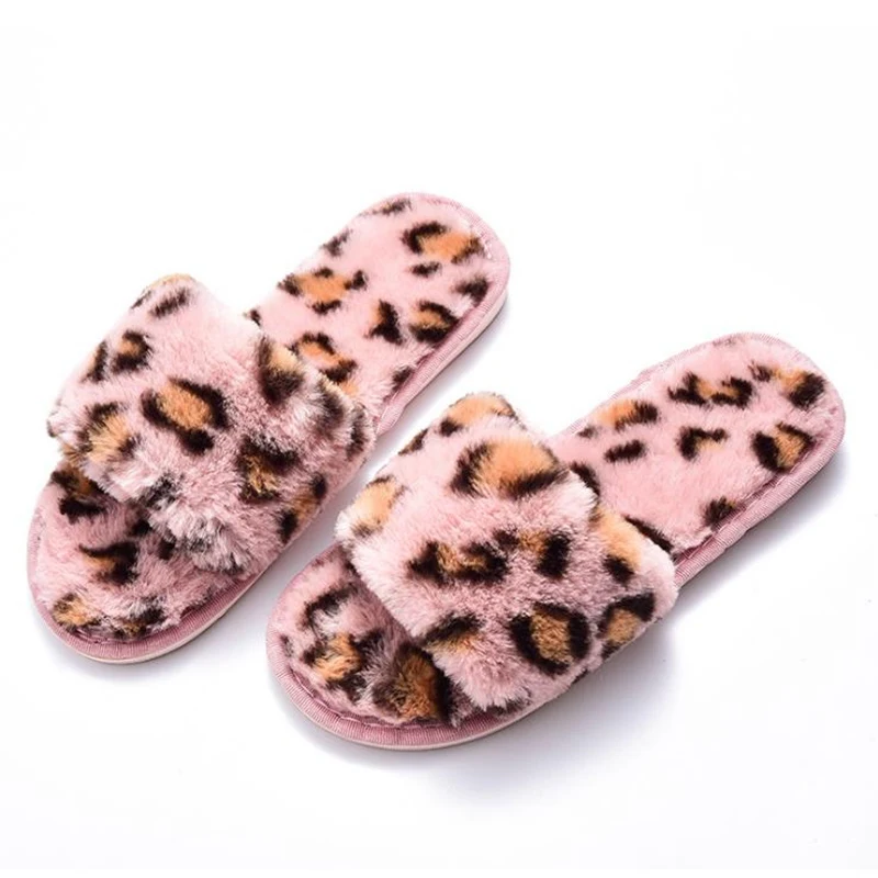 

New Spring Leopard-print Plush Slippers for Women's Home Leisure Plush Slippers Cross-border Explosive Cotton Slippers