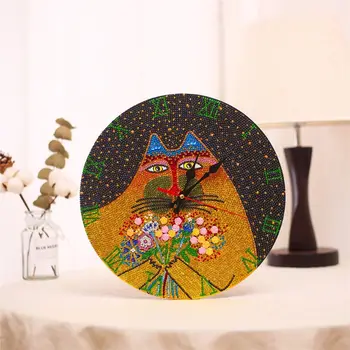 

5D Diamond Painting Cartoon Clock Home DIY Adornment Picture Embroidery Kit Round Rhinestone Painting