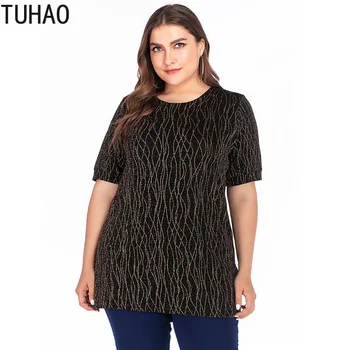 

TUHAO 2020 Summer Office Lady Blouse Plus Size 5XL 4XL 3XL Short Sleeve Shirt Bright Silk Sequins Loose Large Size Shirt Tops WM