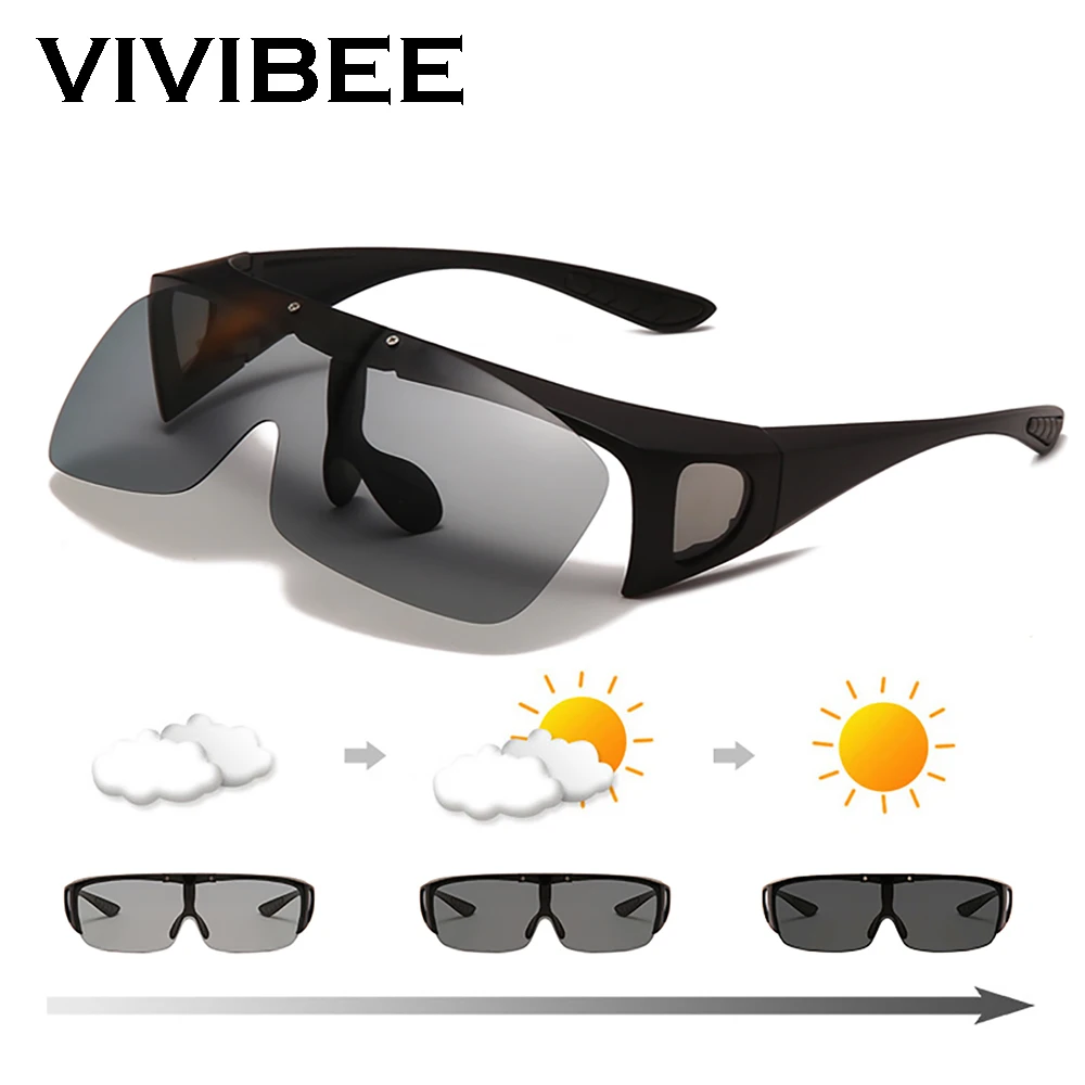 Fishing Photochromic Polarized Flip Up Sunglasses Men Outdoor UV400 Night Vision Driving Square Color Change Goggles