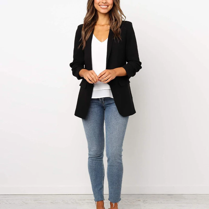 Женский бизнес длинный рукав блейзер с лацканами дамское пальто деловое осеннее модное офисное зимнее, зауженное