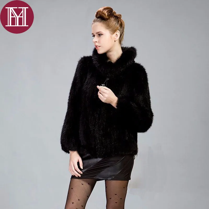 Hot sale women real mink fur jacket fashion brand lady natural mink fur coat zipper knitted outerwear