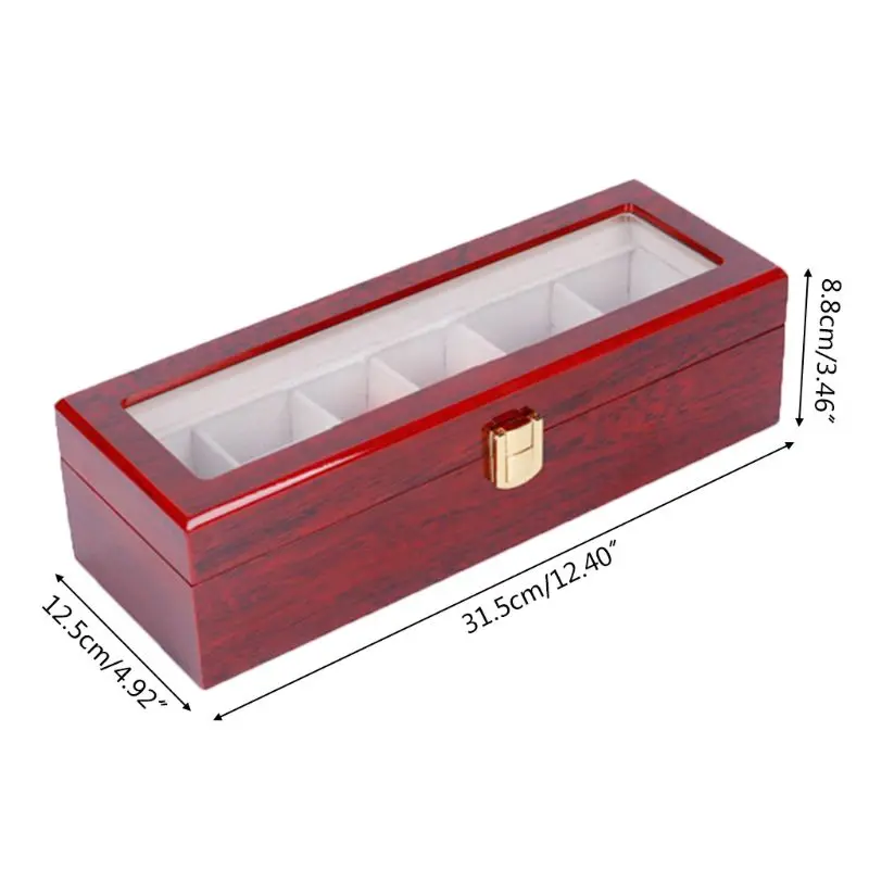 6 Grids Wooden Watch Display Case Storage Box Winder Jewelry Collection