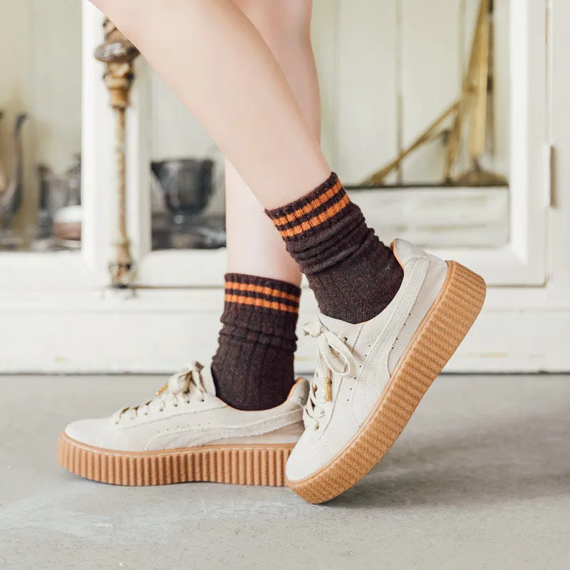 Dreamlikelin/Классические плотные женские носки в полоску; консервативный стиль; сезон осень-зима; модные длинные теплые носки; подарки для девочек