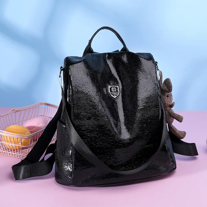 Anti-Theft-Backpack Bagpack Black Women New-Fashion PU for Big-Capacity Ladies Leisure