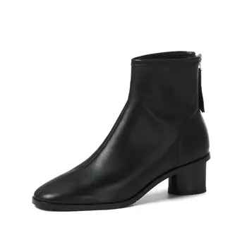 

2021 New Winter Autumn Fashion Back Zipper Women Boots Square Heel Ankle Boots Cow Leather Motorcycle Lady Ladies Shoes