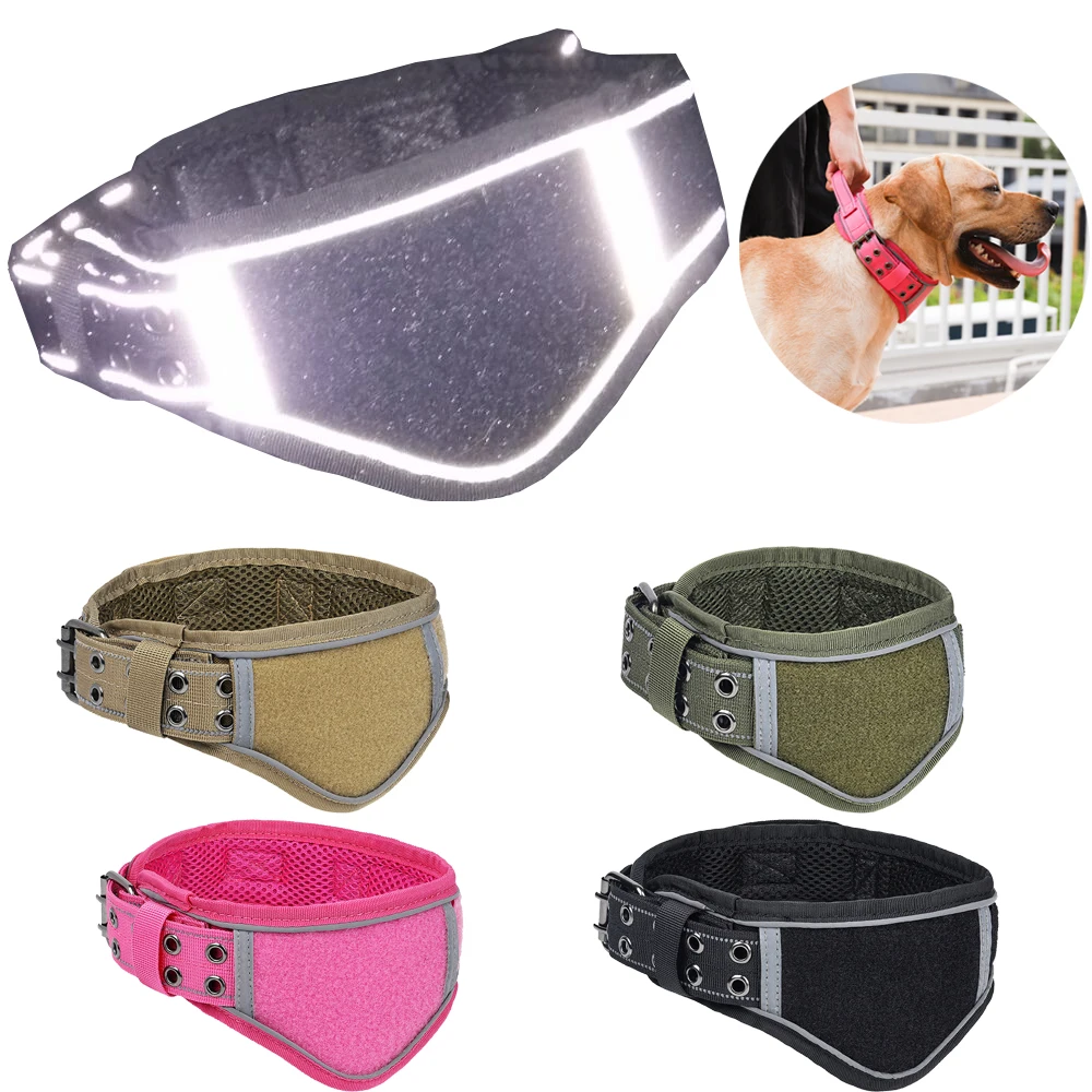 Reflective Military Tactical Dog Collar Adjustable Heavy Duty with Control Handle Pets Accessories and Training Leash | Дом и сад