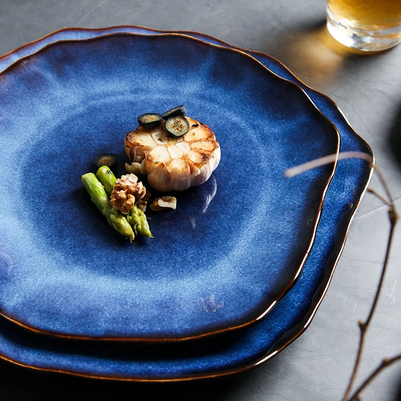 ANTOWALL Japanese Retro Ceramic Dishes Household Irregular Flat Plates Ceramic Tableware Food Plates