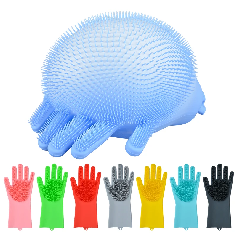 

1 Pair Magic Silicone Rubbe Dish Washing Gloves Eco-Friendly Scrubber Cleaning For Multipurpose Kitchen Bed Bathroom Hair Care