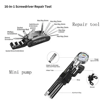 

Bicycle Repair Tools Kit 140 PSI Mini Pump with Barometer Multi Tool Fix bag Including Glueless Puncture Repair Kit, Ba