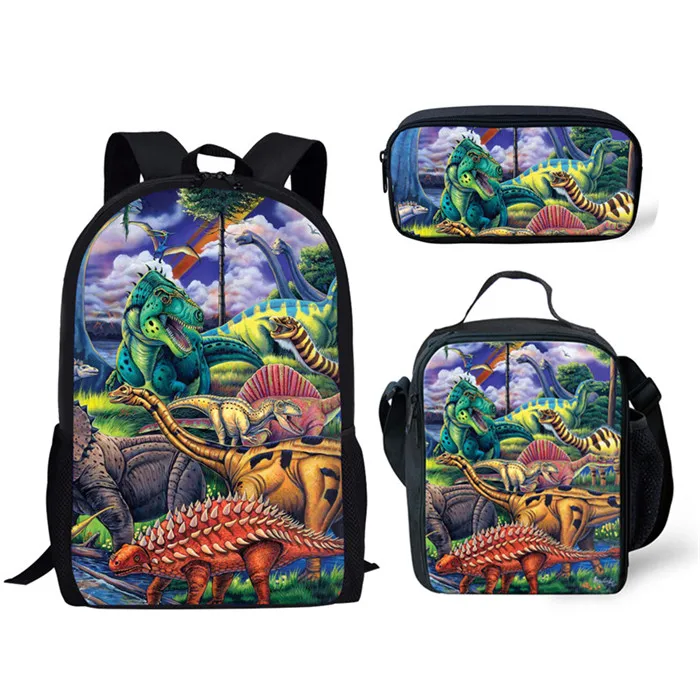 as picture THIKIN детский школьный рюкзак, динозавр, мода 3 шт./компл., школьные сумки для мальчиков и девочек-подростков, Тиранозавр Рекс, динозавры, Mochila - Цвет: as picture