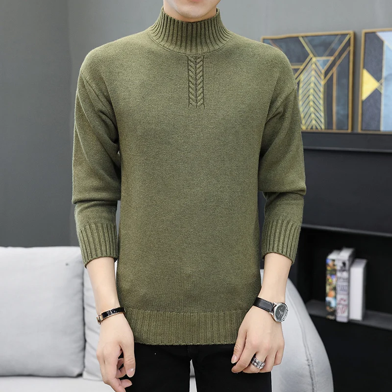 

Half Turtleneck Sweater Men Solid Twist Knitwear Pullovers 2019 Autumn Korean Trend Soft Casual Slim Fit Mens Jumpers Sweatwers