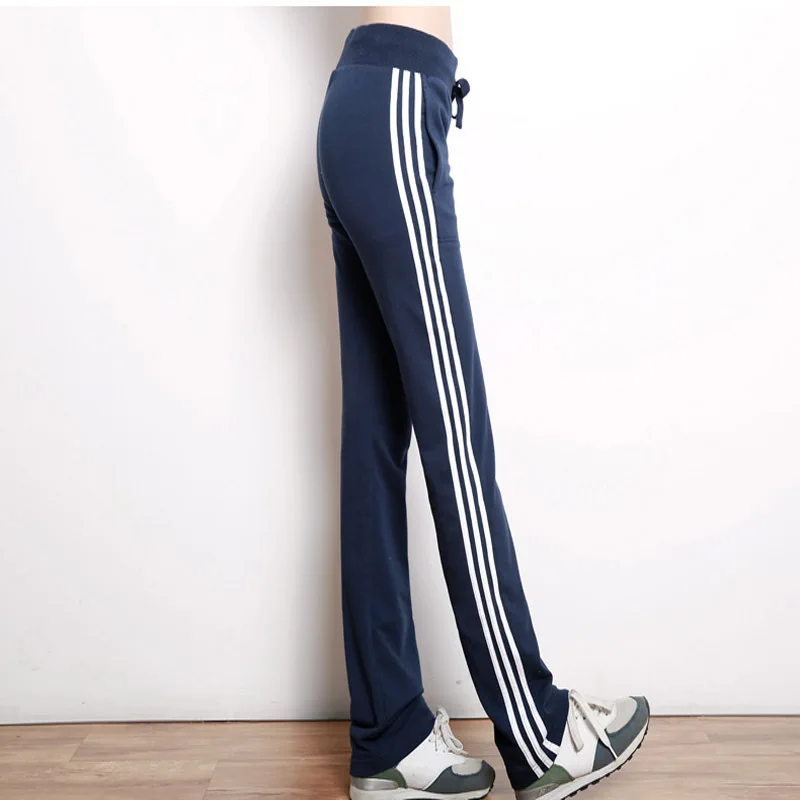 

High-waisted Straight-Cut Athletic Pants Women's Autumn And Winter plus Velvet Pure Cotton Three Bars Casual WOMEN'S Pants Slim