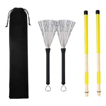 

SEWS-2 Pcs Drum Sticks and Drum Brushes Set Retractable Wire Brushes for Bass Drum Accessories,Black and Yellow