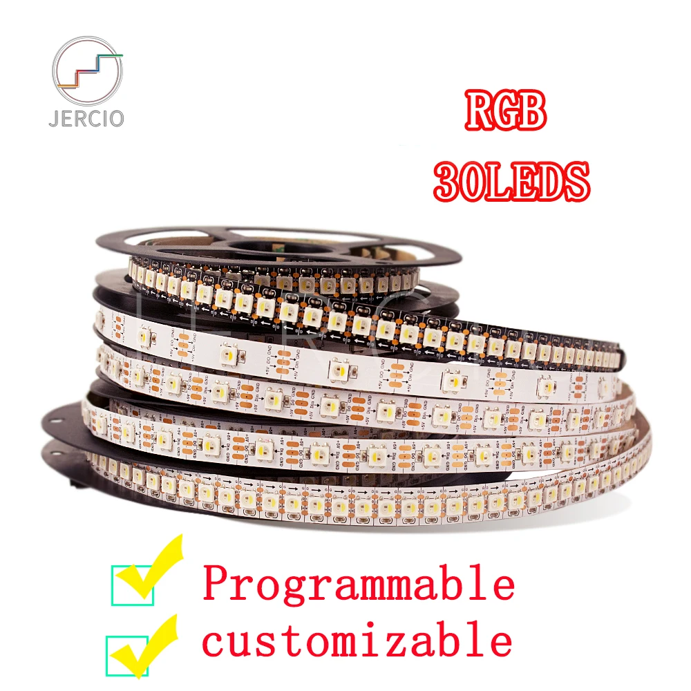 

JERCIO SK6812 WS2812B RGB 30LEDS/PIXEL /M RGB CHIP SMART DREAM LED STRIP LIGHT individually addressable ip20/65/67 DC5V