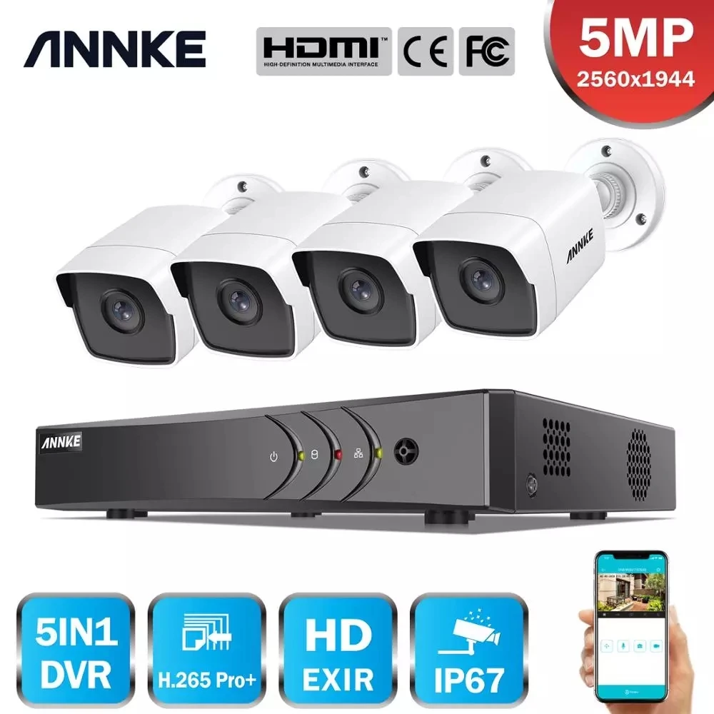 ANNKE H.265+ 5MP Lite Ultra HD 8CH DVR CCTV Security System 4PCS 5MP IP67 Weaterproof Outdoor 5MP Camera  Video Surveillance Kit