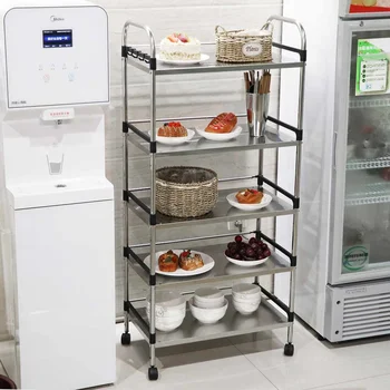

5 Layer Thicken Style Stainless Steel Kitchen Rack Floor Type Multi Layer Microwave Oven Shelf Storage Rack Pot Oven Organizer
