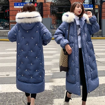 

DROWYD Fashion Winter Snow Hair Hooded Cotton Coat for Women New Casual 5-color Windproof Thick Warm Elegant Loose Top Long-coat