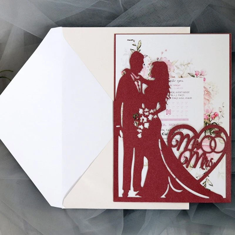 

50Pcs Fashion Bride And Groom Wedding Invitations Card Love Heart Greeting Invite Card Valentine's Day Party Decoration Supplies