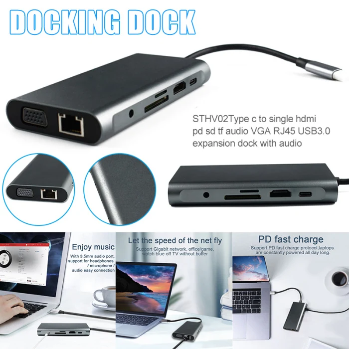 USB C концентратор док-станция для ноутбука type C адаптер с 3,5 мм аудио портом для Windows компьютера DC128