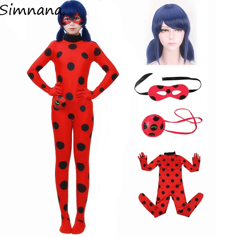 

Girls Ladybug Cosplay Clothing Adult Kids Halloween Lady Bug Elastic Jumpsuits Anime Cosplay Costume For Ladybug Girl Halloween
