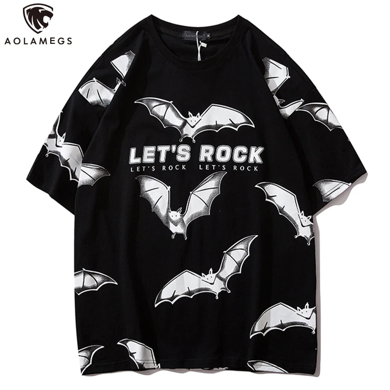 

Aolamegs Men T Shirt Cute Multi-Bat Print Short Sleeve Couple Hip Hop Style High Street All-match Cozy Casual Streetwear Summer