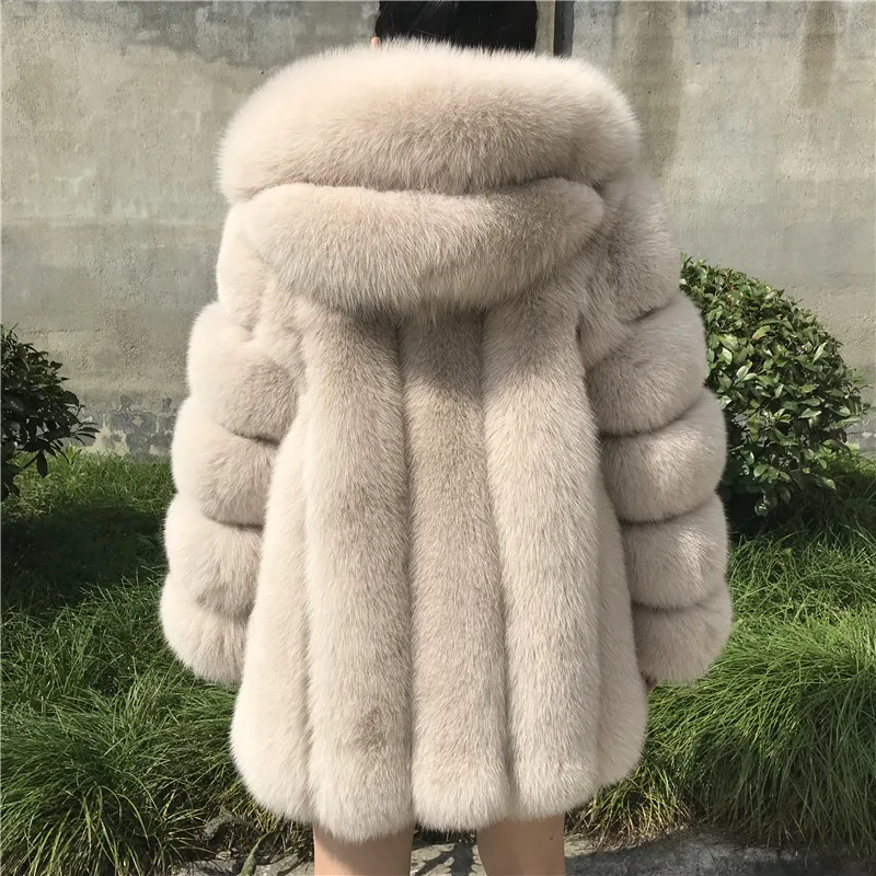 Fur Coat Women Winter Hooded Fox Fur 